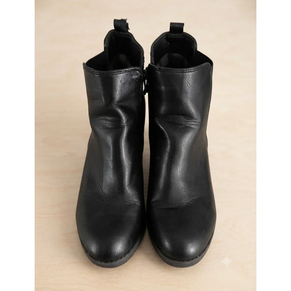 Refresh Club-01 Women's Elastic Panel Slip On Chunky Heel Ankle Booties, 10